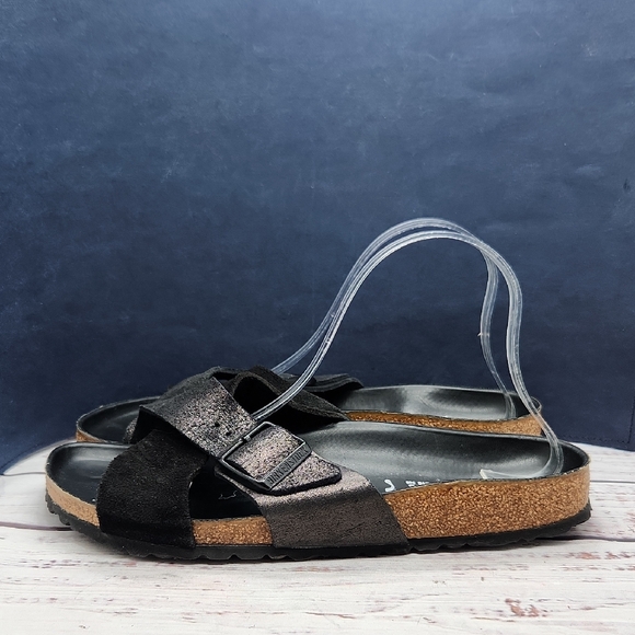 Birkenstock Siena Exquisite Suede Leather Sandals Black Metallic Women's Size 10 - Picture 2 of 8